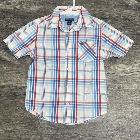 NWT! TOMMY HILFIGER Button Up Red White Blue Kids Boys Size 4 New School preppy - Picture 7 of 7